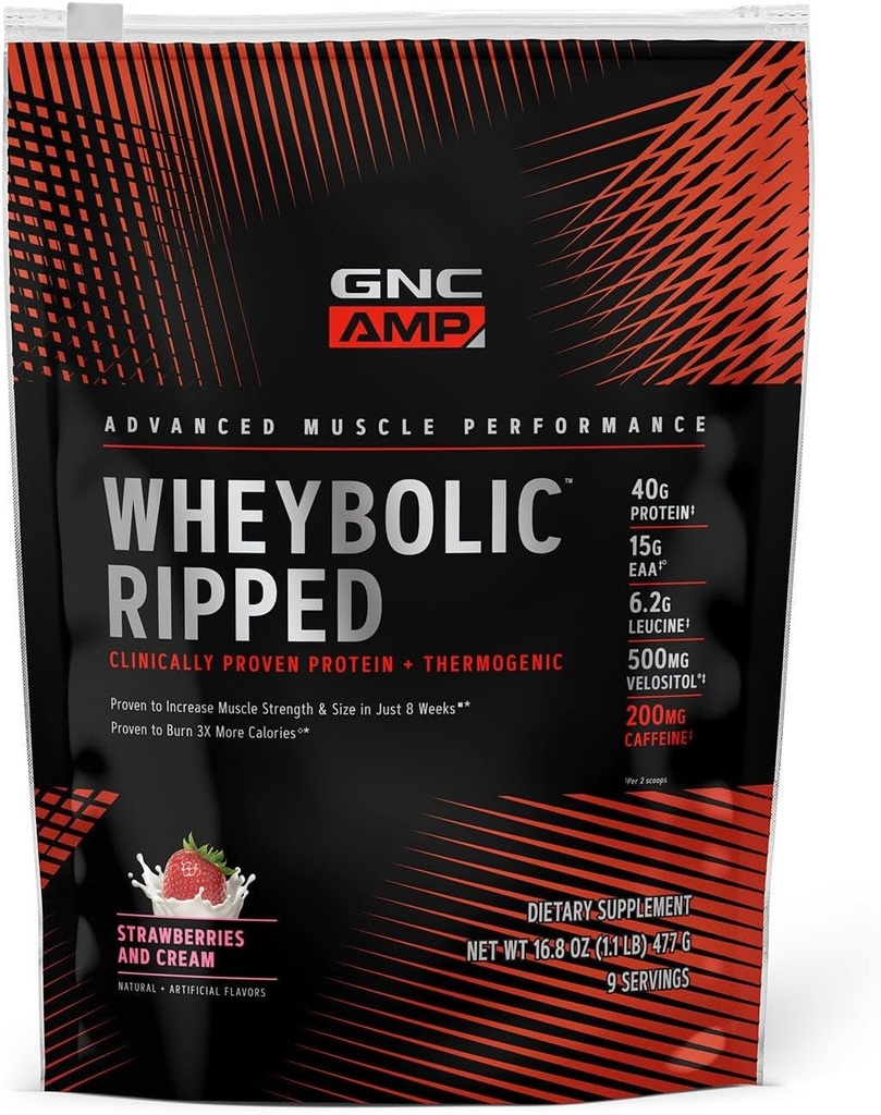 GNC AMP Ripped Wheybolic - Fraises et crème (9 portions)