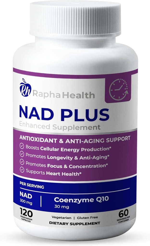 NAD | Advanced Energy & Anti-Aging Formula | with NAD and Coenzyme Q10 | Supports Heart & Cognitive Health | 120 Capsules - 60 Day Supply