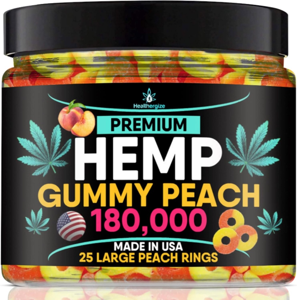 Gommies de chanvre-Peach Rings-Fresh et huile de chanvre naturel pleine saveur Gommy-Gant pour le dos, le cou, les genoux, les muscles, les articulations, le calme, la détente, le confort-Fabriqué aux États-Unis