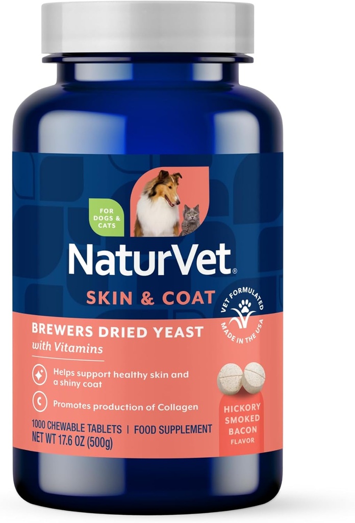 NaturVet Brewers La levure séchée formule avec ail aromatisant plus de vitamines pour chiens et chats, comprimés à croquer, fabriqués aux États-Unis avec des ingrédients à la source mondiale 1000 Nombre