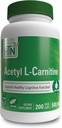 Santé Thru Nutrition Acétyl L-Carnitine 500mg 200 Capsules Supporte la Cognition et la Fonction Mentale Mémoire et Attention, non-OGM, 3ème partie testée, hypoallergénique, sans gluten, sans soja, végétalien