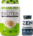 Nutrology Grass Fed Whey Protein Powder - Vanilla Ice Cream Flavor (28 Servings) Zen Natural Magnesium Supplement (30 Servings)