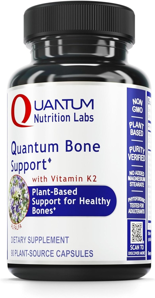 Quantum Nutrition Labs Quantum Bone Health - Bone Health Vitamines, Bone Strength Supplément pour les femmes et les hommes, Supplément de calcium biologique avec vitamine fermentée K2, Bone Health Support - 90 Capsules