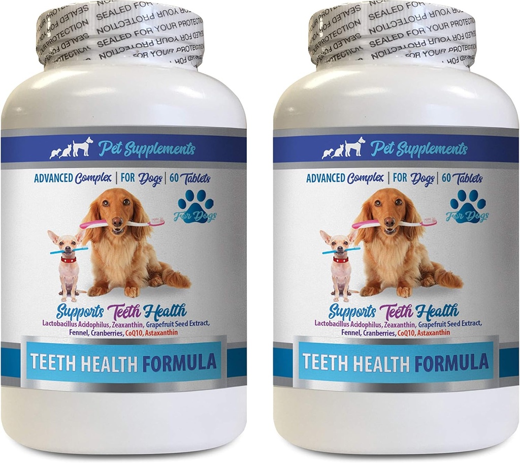 SUPPLÉMENTS EN PET & NUTRIITION LLC Remédié à la mauvaise haleine du chien - Dents de chien Formule de santé - Soins naturels de l'ourlet - REMOVES Plaque de construction - FRESHENS Respiration - Additif de vitamine du chien - 2 bouteilles (120 traités)
