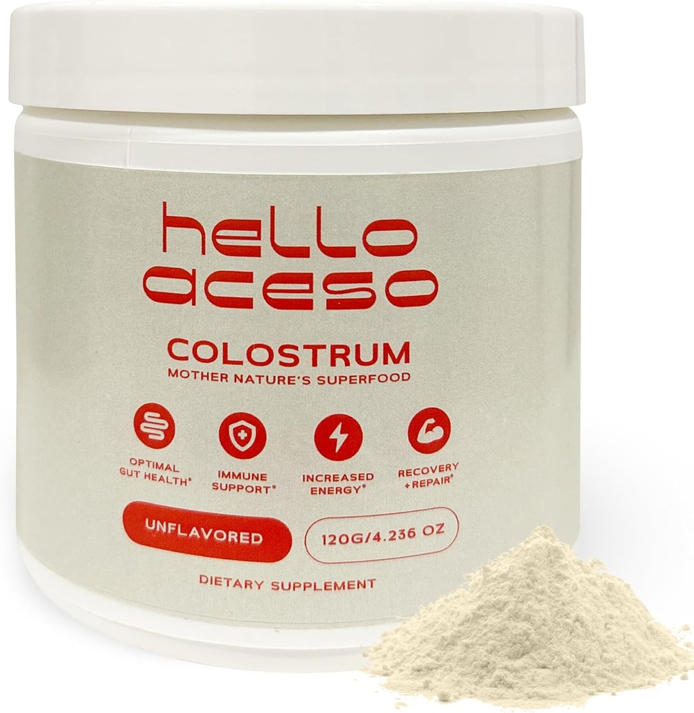 Poudre de colostrum (non aromatisée) - Immune Support & Energy Boost - Supplément super-alimentaire - Colostrum pour les femmes et les hommes - Supplément diététique pour la santé Gut