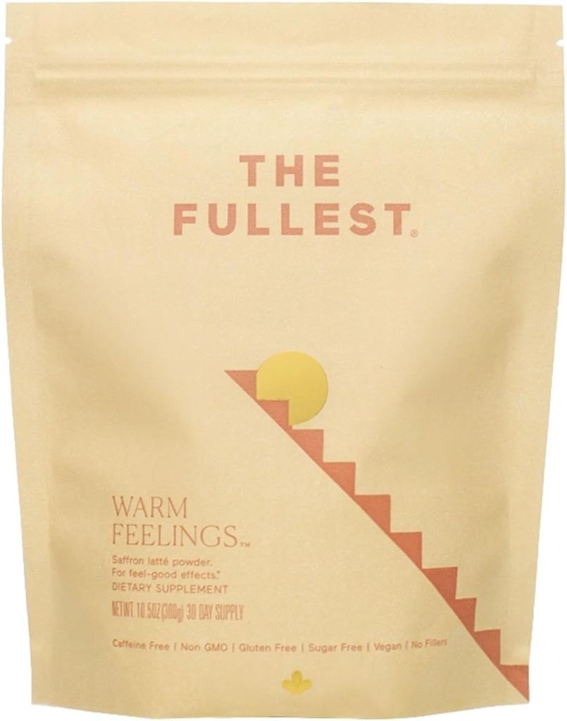THE FULLEST - Safran Latte 30 jours d'approvisionnement - Safran, cardamome et lait de coco à base de poudre de bien-être pour l'humeur et le sommeil, sans sucre, végétalien et sans gluten, 30 portions