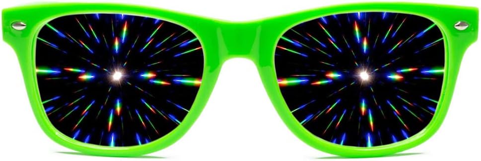 GloFX Ultimate Diffraction Glasses - Green - 3D Prism Rainbow Effect - Great Edm, Festival, Concert, Fireworks, Christmas Lights, and Rave Accessory - Green Frames