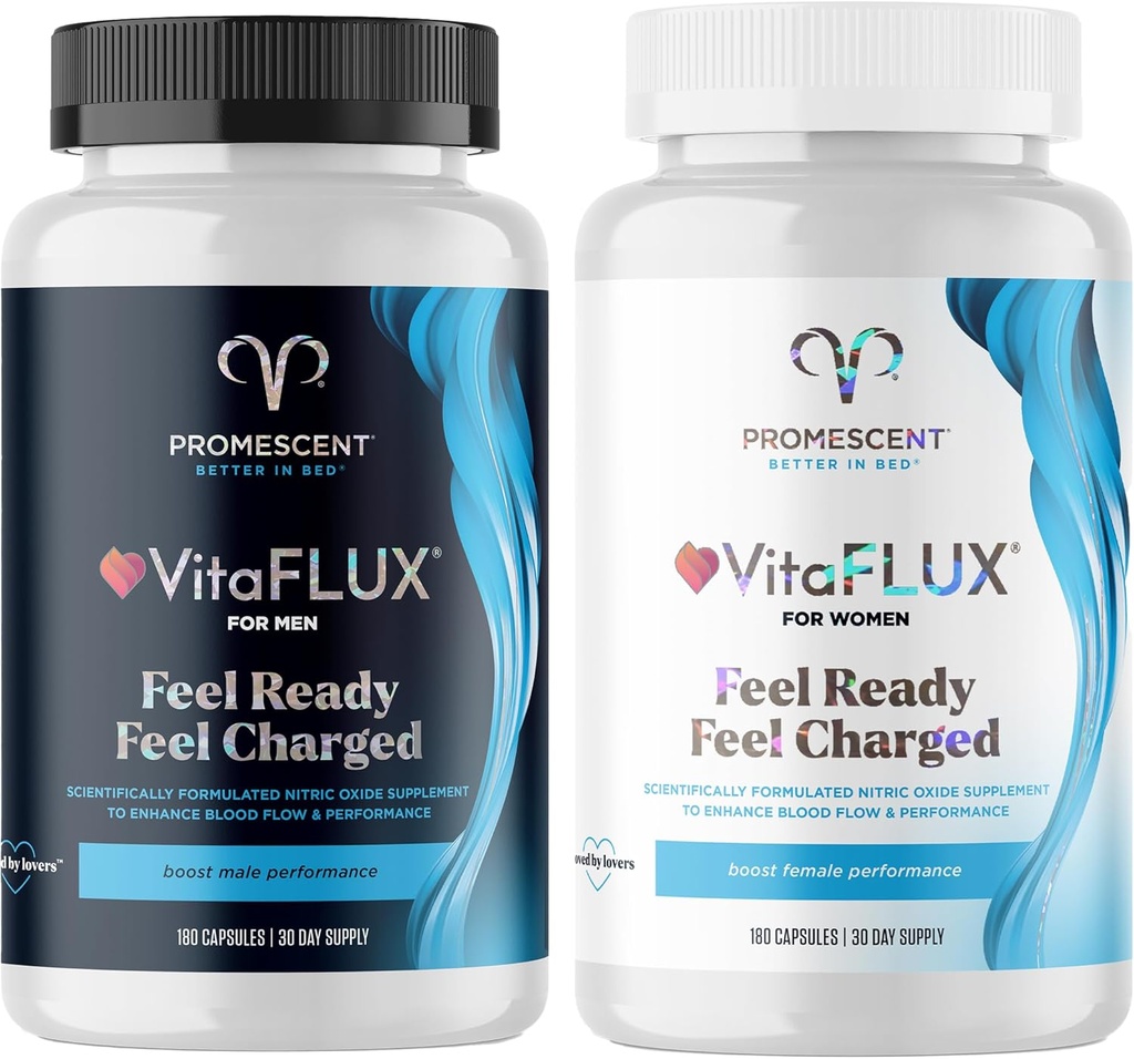 VitaFLUX Triple Power Nitric Oxide Supplement for Male Performance + VitaFLUX Women's Nitric Oxide Booster Supplement, Increase Circulation, Boost Energy & Heart Health, Performance, Stamina, Energy