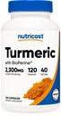 Curcumine turcumanique Nutricost avec BioPerine et 95% Curcuminoides, 2300mg, 120 Capsules, Capsules de légumes, 767mg par capsule, 40 portions, sans gluten, sans OGM