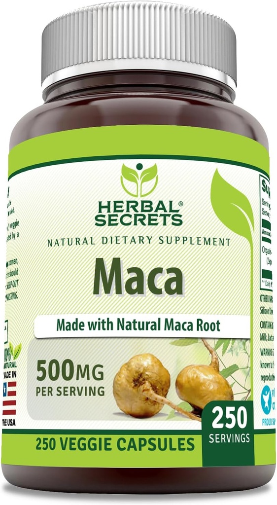 Secrets à base de plantes Maca 500mg 250 Capsules de légumes