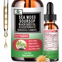 Sea Moss Black Seed Oil Sourop Liquid Drops with Bladderwrack Burdock Root Turmeric - Multiminérales et vitamines Superfood Drops Organic Non-OGM for Imune & Digestive & Cell Support Peau Cheveux