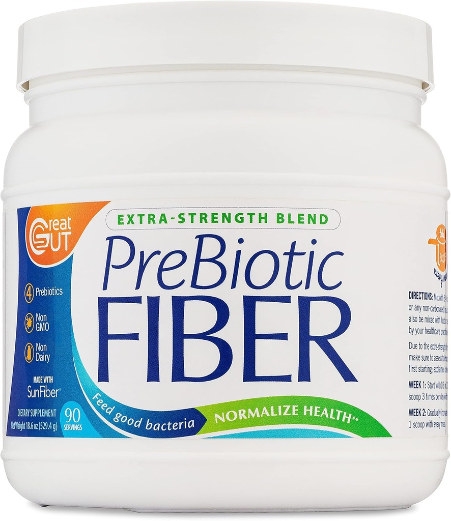 Great Gut - Prebiotic Fiber Powder, Unflavored Prebiotic Fiber with Sunfiber, 18.6 Ounces, 90 Servings
