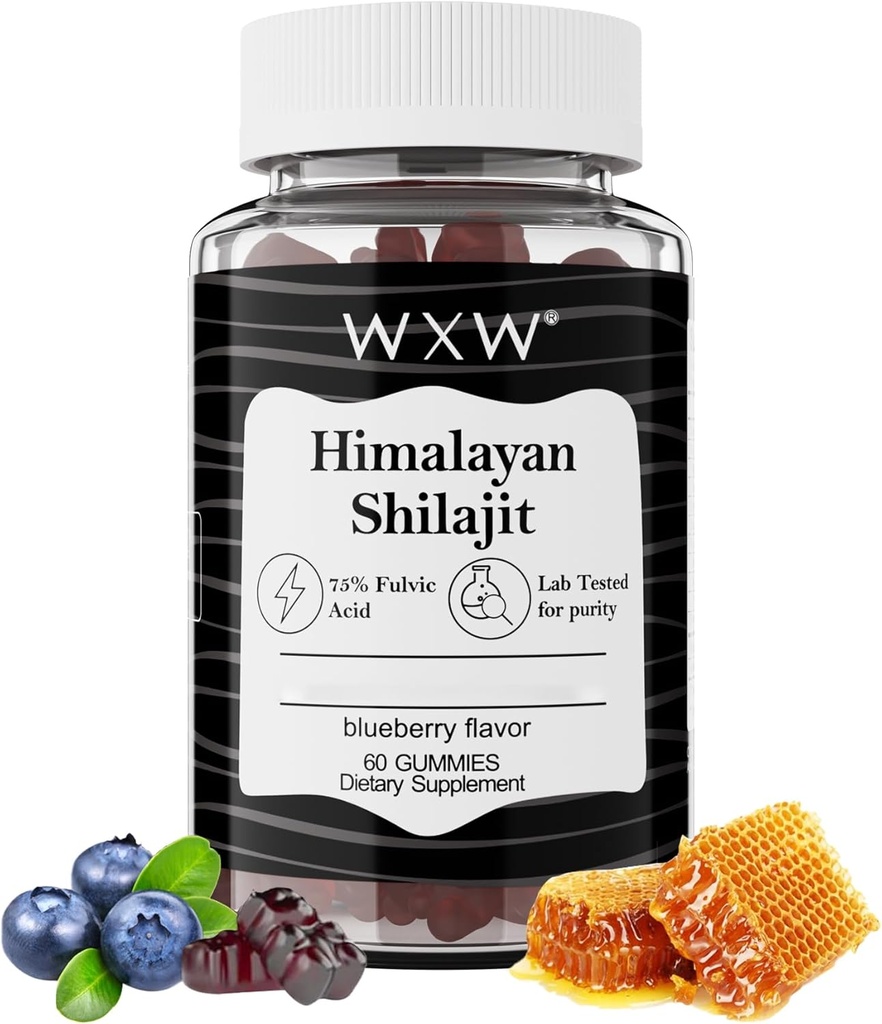 WXW Pure Himalayan Shilajit Gummies (en anglais seulement) Acid fulvic & 85+ Trace Minerals (en anglais seulement) Ashwagandha, Gokshura (en anglais seulement) Pas de sucre ajouté (en anglais seulement) pour les hommes, les femmes (en anglais seulement) Non-OGM (en anglais seulement) Testé par un laboratoire 100% naturel (en anglais seulement) Améliorer l'immunité 60 Gummy