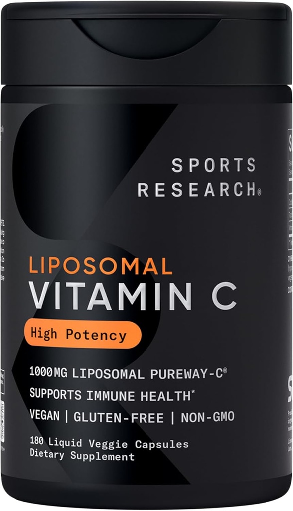 Sports Research® High Potency Supplément de vitamine C liposomique 1000 mg – Végétaux certifiés, non OGM, sans gluten.