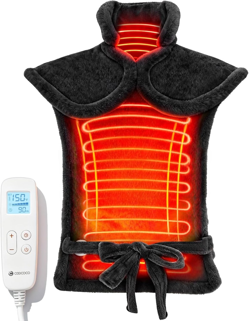 CooCoCo Pad chauffant pour le cou et les épaules et dos, FSA Chaud Pad admissible pour le soulagement de la douleur au dos, Cadeaux de Noël pour les femmes hommes maman papa, 6 paramètres de chaleur 3 minuteries Auto-off, 24"x37", ETL certifié