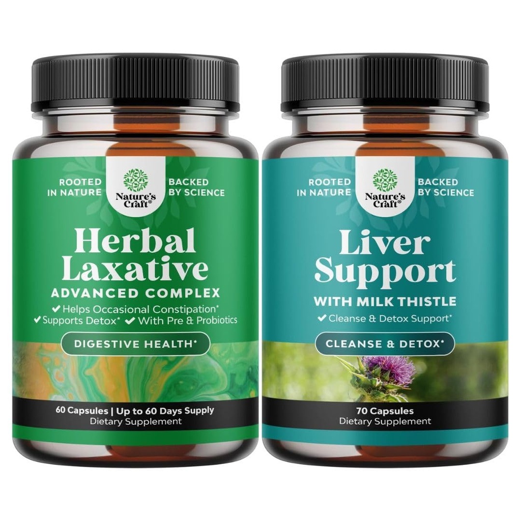 Bundle of Herbal Laxative Capsules with Probiotics Natural Laxatives for Constipation and Liver Cleanse Detox & Repair - Milk Thistle for Digestion & Immune Health - Ginger Root Choline Dandelion Root