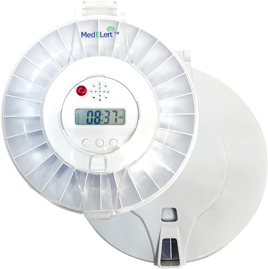 Distributeur automatique de pilules pour les personnes âgées avec alarme, 28 compartiments scellés pour les médicaments, distributeur automatique de pilules chronométré électronique Organisateur intelligent verrouillé FSA/HSA admissible