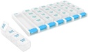 EZY DOSE Weekly (7 Day) 4 fois par jour Push Bouton Pill Organisateur et planificateur de vitamines, Pillboxes quotidiennes amovibles, bleu, lys clairs, grand, sans BPA