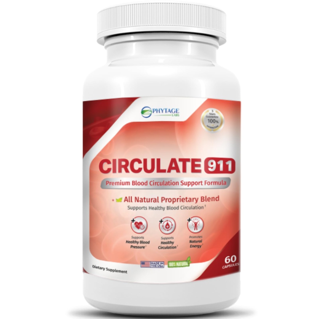 Supplément Circulez 911 - Soutien du flux sanguin Antioxydant naturel et soutien immunitaire, Pression artérielle saine - 60 Capsules