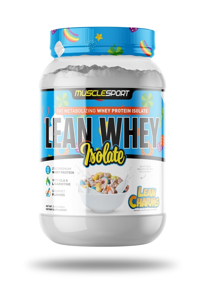Musclesport Lean Whey RevolutionTM Poudre de protéines - Isolation de protéines de lactosérum - Faible teneur en calories, faible teneur en glucides, faible teneur en gras, colorants incroyables - 25g Protéines par scoop (2lb, Lean Charms)
