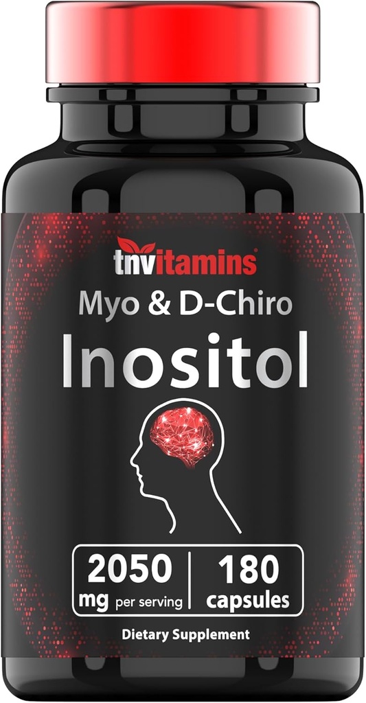 Tnvitamins Inositol: 2,050mg - 180 Capsules , Inositol Capsules en poudre pour femmes et hommes , 40:1 Rapport du Myo-Inositol à D-Chiro Inositol , Fabriqué aux États-Unis!