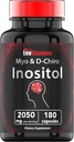 Tnvitamins Inositol: 2,050mg - 180 Capsules , Inositol Capsules en poudre pour femmes et hommes , 40:1 Rapport du Myo-Inositol à D-Chiro Inositol , Fabriqué aux États-Unis!
