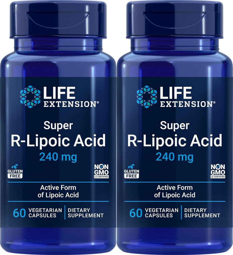 Prolongation de la durée de vie Acide R-lipoïque Super 240 mg, 60 Capsules végétariennes (paquet de 2)