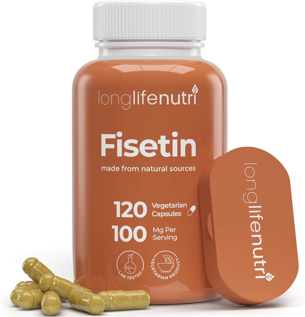Fisetin 100mg - de Rhus Succedanea Stem Extract, 120 Capsules végétariennes, Supplément sénolytique pour le vieillissement et la longévité, 4 mois d'approvisionnement, biologique, certifié GMP, fabriqué aux États-Unis