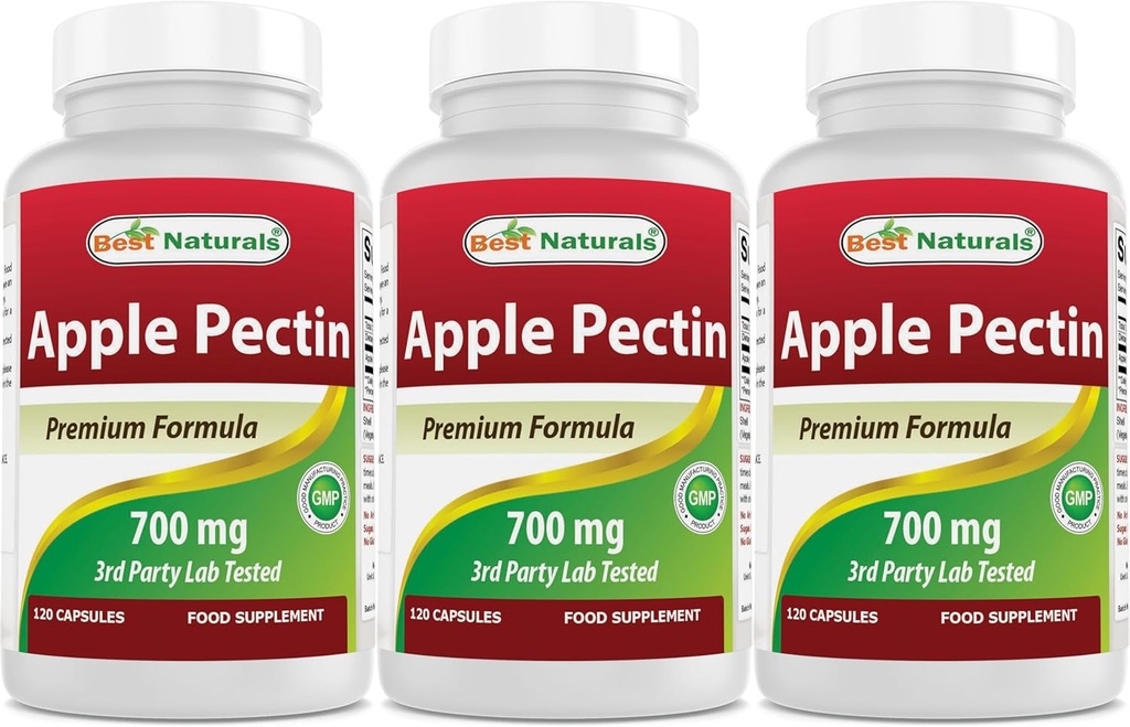 Meilleurs naturels Pectine de pomme 700 mg - Fibre alimentaire - Soutien intestinal - 120 Capsules (120 Nombre (paquet de 3))