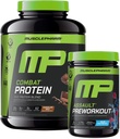 Muscle Pharm Combat 4lb Chocolate Protein and MusclePharm Assault Blue Raspberry Pre-Workout