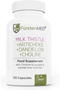 Thistle de lait FürstenMED avec extrait d'artichaut, racine de dandelion et choline - Supplément de santé normale du foie - Très dosé avec 80% Silymarin - Support du foie végétalien - 120 Capsule non OGM