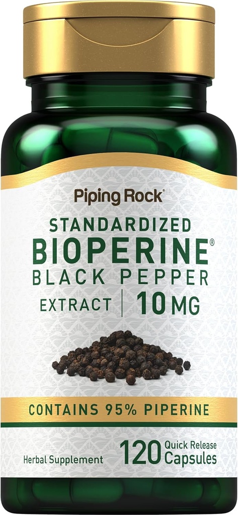 Pipeping Rock Bioperine Supplément 10mg.120 Capsules Extrait de poivre noir 95% Piperine.