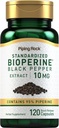 Piping Rock Bioperine Supplement 10mg | 120 Capsules | Black Pepper Extract | 95% Piperine | Gluten Free, Non-GMO
