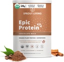 Sprout Living Protéine épique, Protéines végétales et superaliments Poudre, Chocolate Maca Poudre de 20 grammes de poudre de protéines organiques, végétalien, non laitière, non-OGM, sans gluten, faible sucre (2 livres, 24 portions)