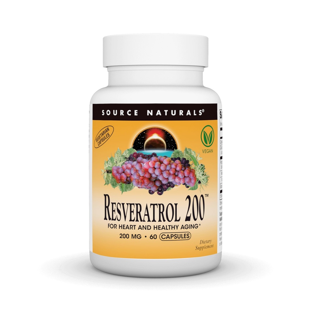 Source Naturals Resveratrol, pour le coeur et le vieillissement en santé* - 200 mg- 60 Capsules végétariennes