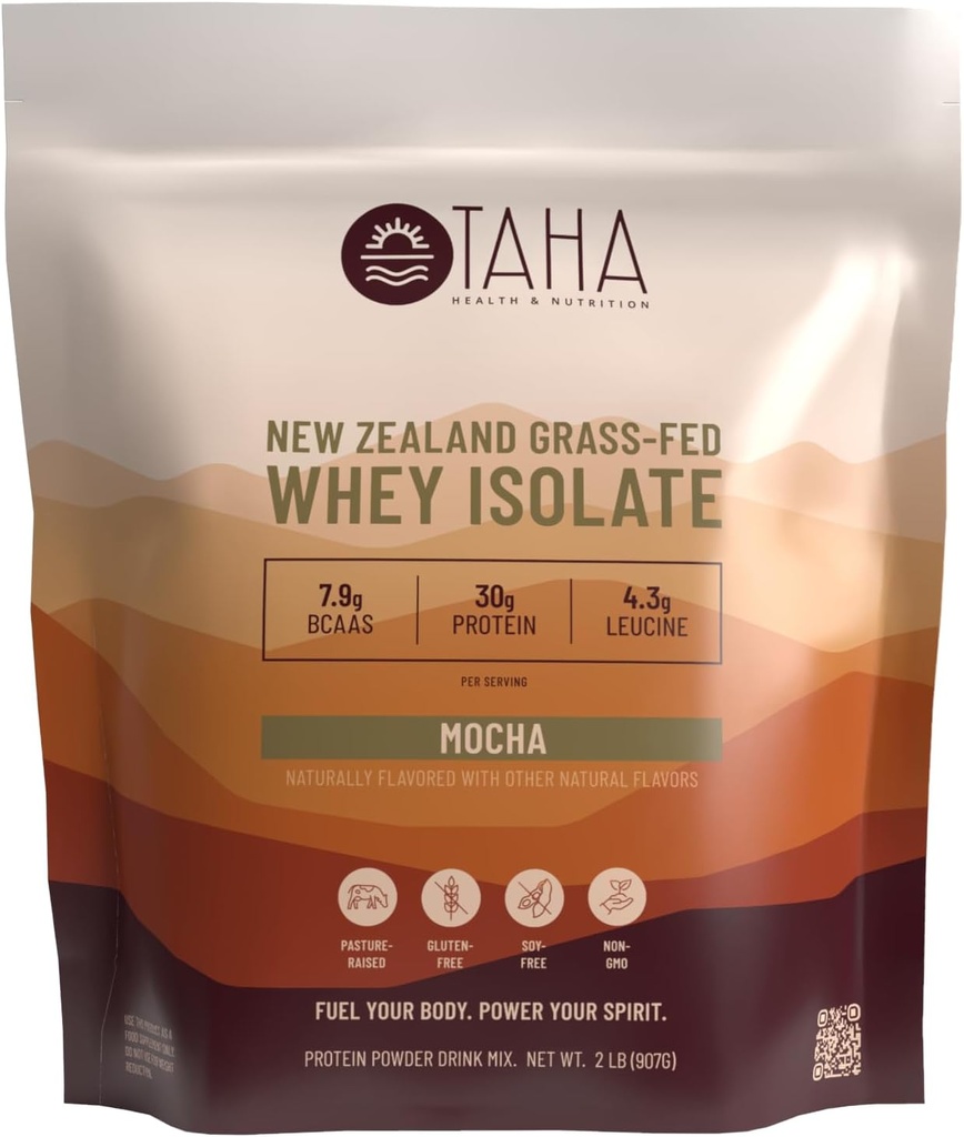 Taha Santé et nutrition Poudre Isolée de Mocha Whey Protéines, 30g Protéines, 7,9g BCAAs, 4,3g Leucine