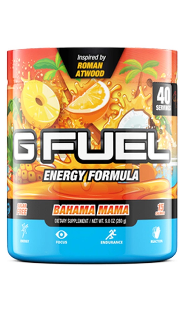 G Carburant Bahama Mama Energy Drink Poudre, Pré-entraînement Mélange de caféine pour les jeux, sans sucre Focus Amino, Vitamine + Antioxydants, 9.9oz (Coconut & Ananas, 40 portions)