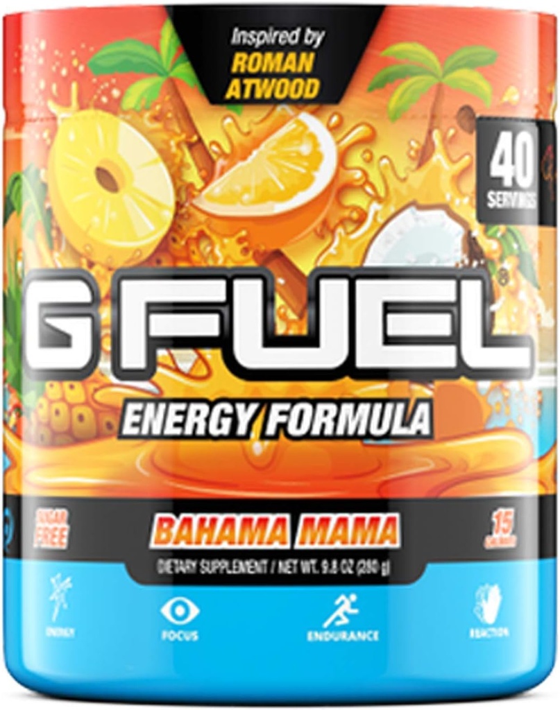 G Carburant Bahama Mama Energy Drink Poudre, Pré-entraînement Mélange de caféine pour les jeux, sans sucre Focus Amino, Vitamine + Antioxydants, 9.9oz (Coconut & Ananas, 40 portions)