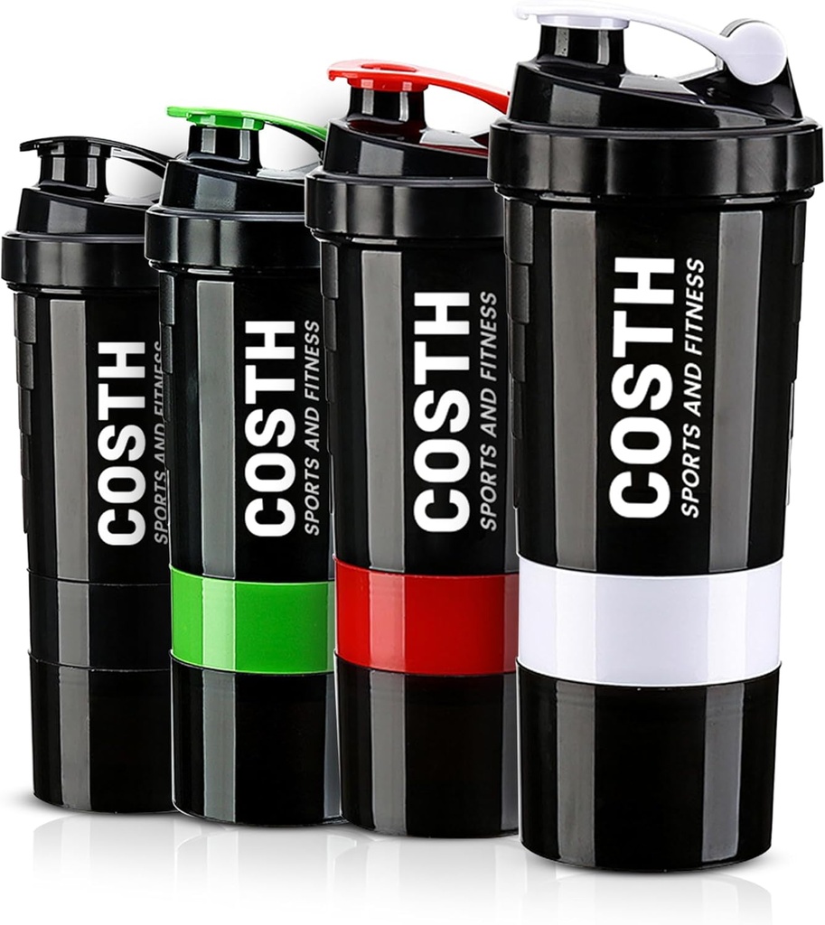 Bouteille de Shaker multi-compartiment 17 Oz avec 4 packs sans BPA, étanche, mélangeur de protéines et stockage de suppléments