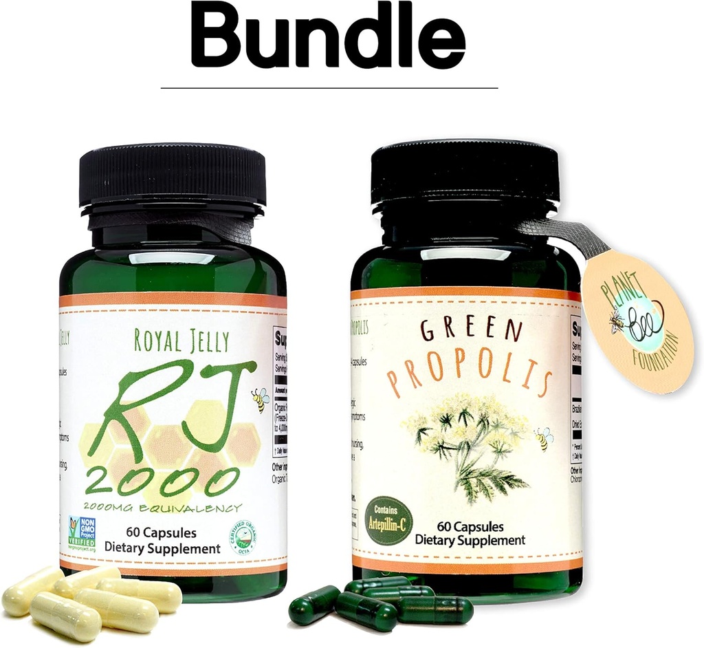 Greenbow Royal Jelly 2000mg Équivalence – Non OGM Fabriqué avec Jelly Royal Bio 60 capsules Propolis verte – Propolis verte brésilienne authentique, contient Artepillin C 60 capsules