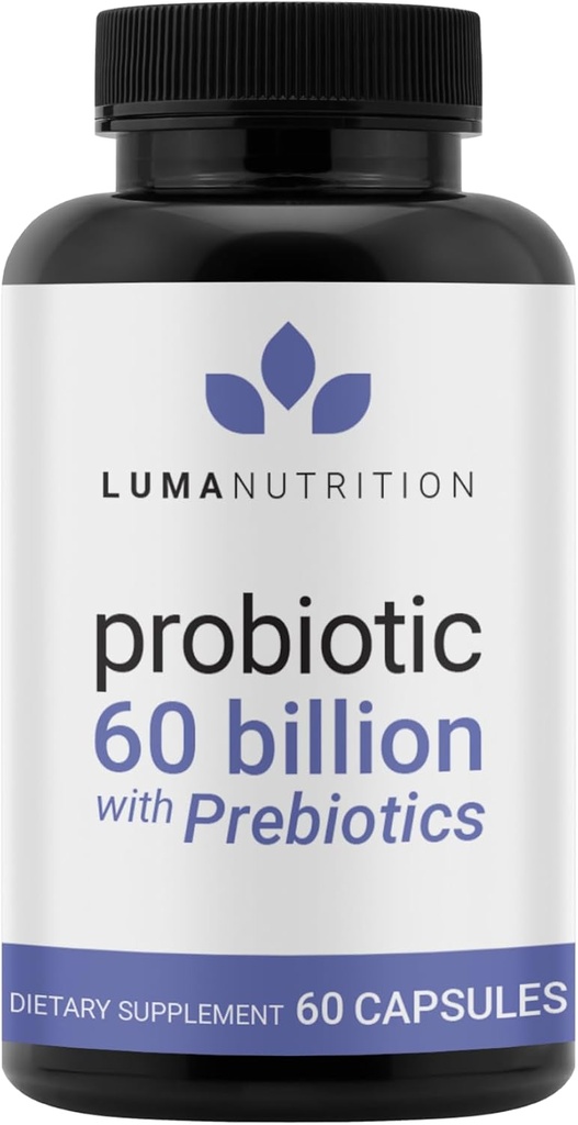 Probiotiques Luma Nutrition 60 Million CFU avec Prébiotiques - Probiotiques pour les femmes et les hommes - Formulé pour la santé des enzymes digestives - Vegan & sans gluten - 60 Capsules