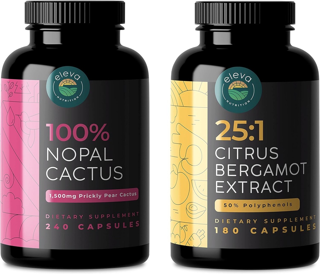 Citrus Bergamot & Nopal Cactus Bundle, 180 Capsules de Citrus Bergamot, 240 Capsules de Nopal Cactus, 1500 Mg de Cactus de poire piquante séchée au soleil avec extrait de poivre noir, 1000 Mg de Bergamot Extrait