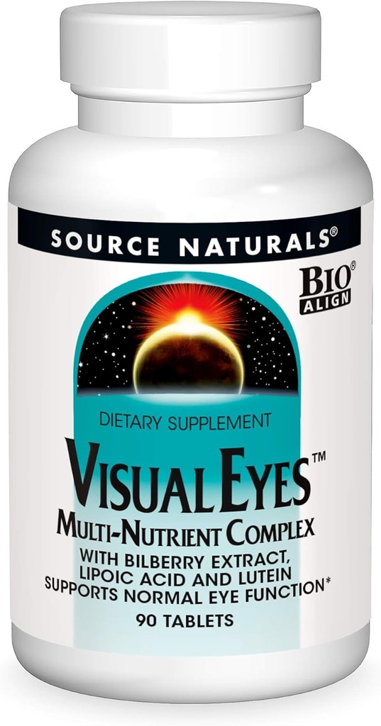 Source Naturelle Yeux Visuels Supplément diététique - Complexe Multinutrient avec Extrait de Bilberry, Acides Lipoïques et Lutéine - 90 Comprimés