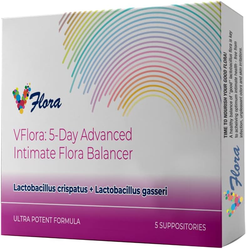 VagiBiam Vflora 5 jours (Lactobacillus crispatus + L. gasseri) pour équilibrer la flore intime. Nourish et Nurture Bonne Flore pour la santé de la peau. Ultra Potent 100% végétalien naturel (5 suppositoires)