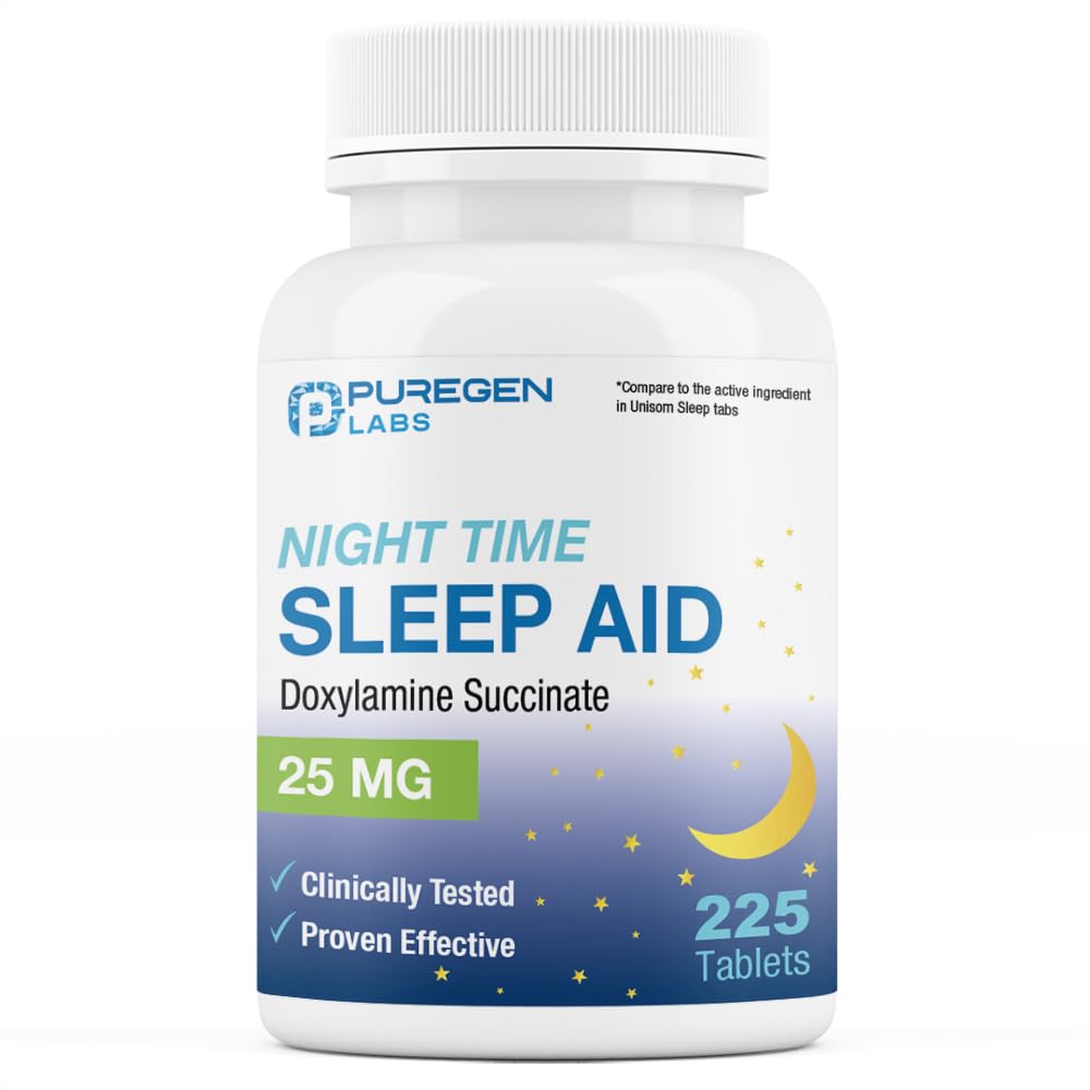 Puregen Labs Doxylamine Succinate 25mg de somnifère sans risque et efficace de somnifère produit aux États-Unis 225 comprimés