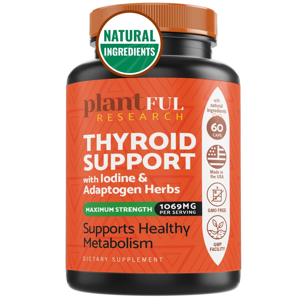Support Thyroïde pour les femmes et complément d'iode, complexe de thyroïde d'absorption améliorée pour l'énergie, le métabolisme, la formule de concentration, la relaxation avec Ashwagandha, L-Tyrosine et Adaptogènes non-OGM