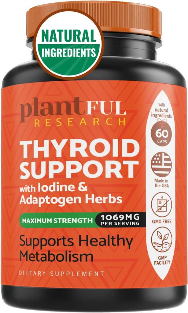 Thyroid Support for Women and Iodine Supplement ǀ Enhanced Absorption Thyroid Complex for Energy, Metabolism, Focus Formula, Relaxation with Ashwagandha, L-Tyrosine and Adaptogens Non-GMO