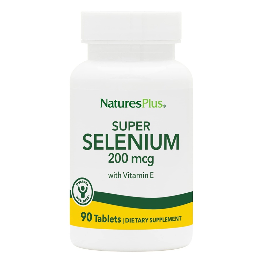 NaturesPlus Complexe Super Sélénium - 200 mcg, 90 comprimés végétariens - Supplément minéral essentiel avec la vitamine E - Promotion Thyroïde en santé - Antioxydant - Sans gluten - 90 portions