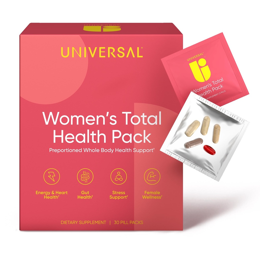 Women's Total Health Daily Vitamin Packs - All in One Multivitamin for Women, Essential Vitamins & Minerals for Energy, Stress, Digestion & Gut Health, Female Wellness Supplement, 30 Packets