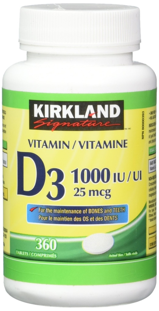 Kirkland Signature vitamine D3 1000 UI, 360 comprimés
